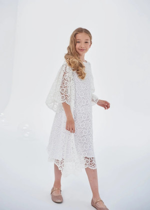 Wide Sleeves White Lace Bohemian Flower Girl Dress